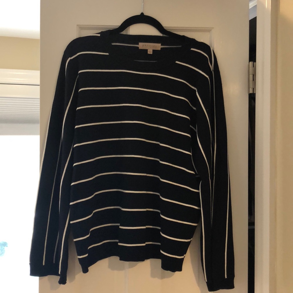 Navy blue and white stripe light not sweater